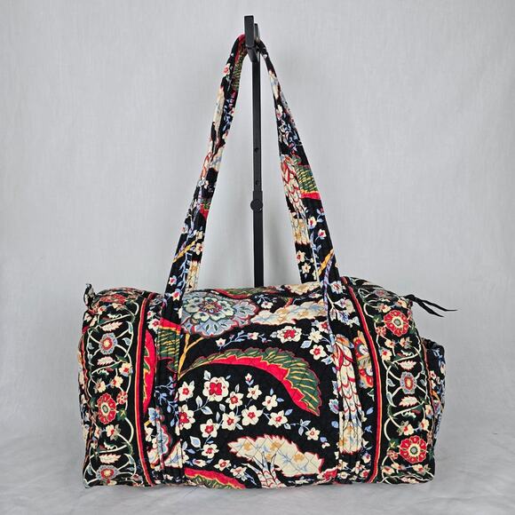 Vera Bradley Quilted Duffle Tote Bag Black Red Multi Floral - Picture 1 of 16